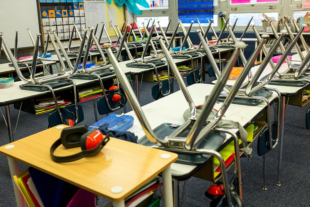 An empty classroom at Goldrick Elementary School