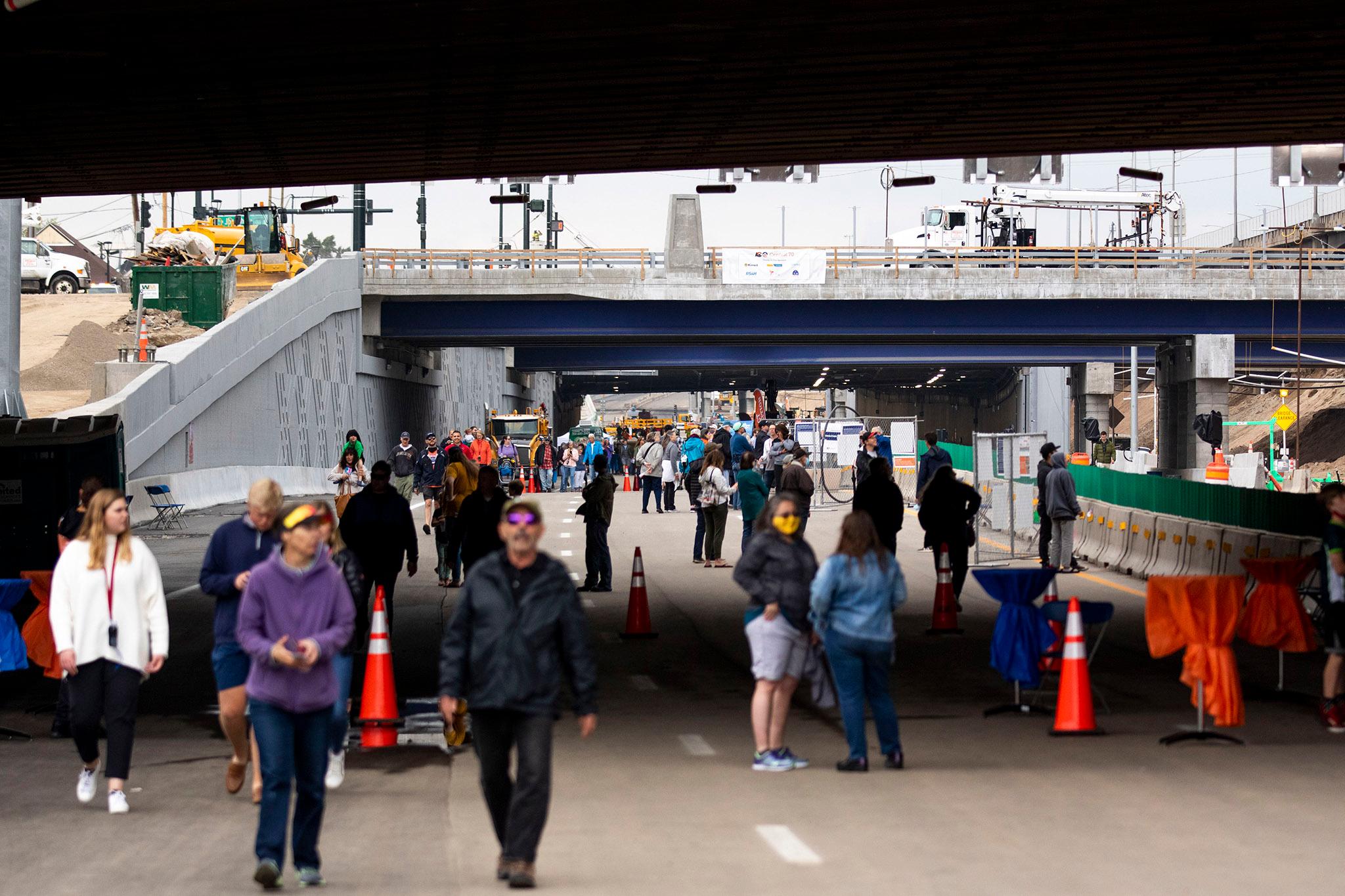 CDOT let people walk on a newly completed stretch of I-70 through Elyria Swansea on May 15, 2021.