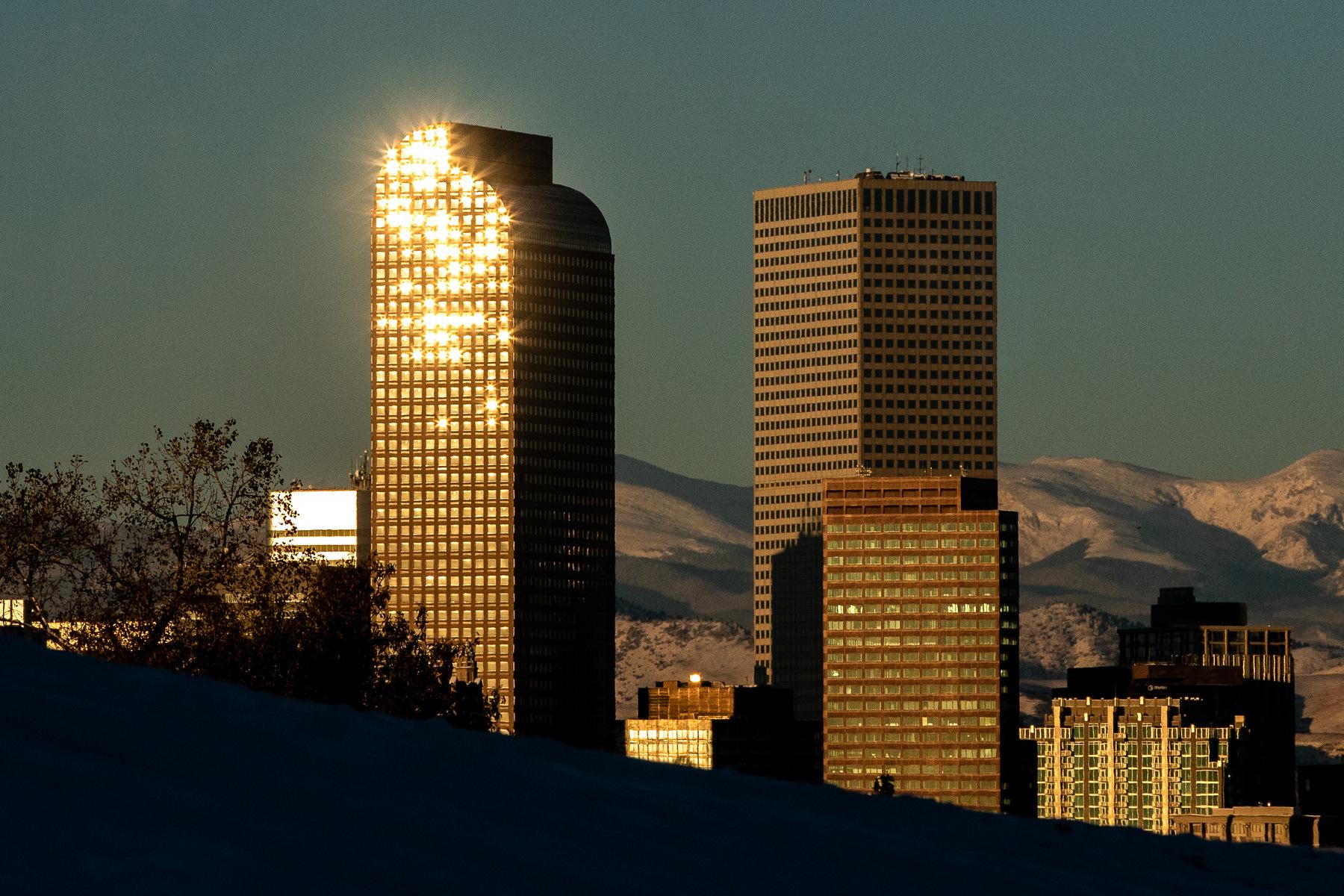 SUNRISE DENVER SKYLINE REFLECTION CASH REGISTER BUILDING