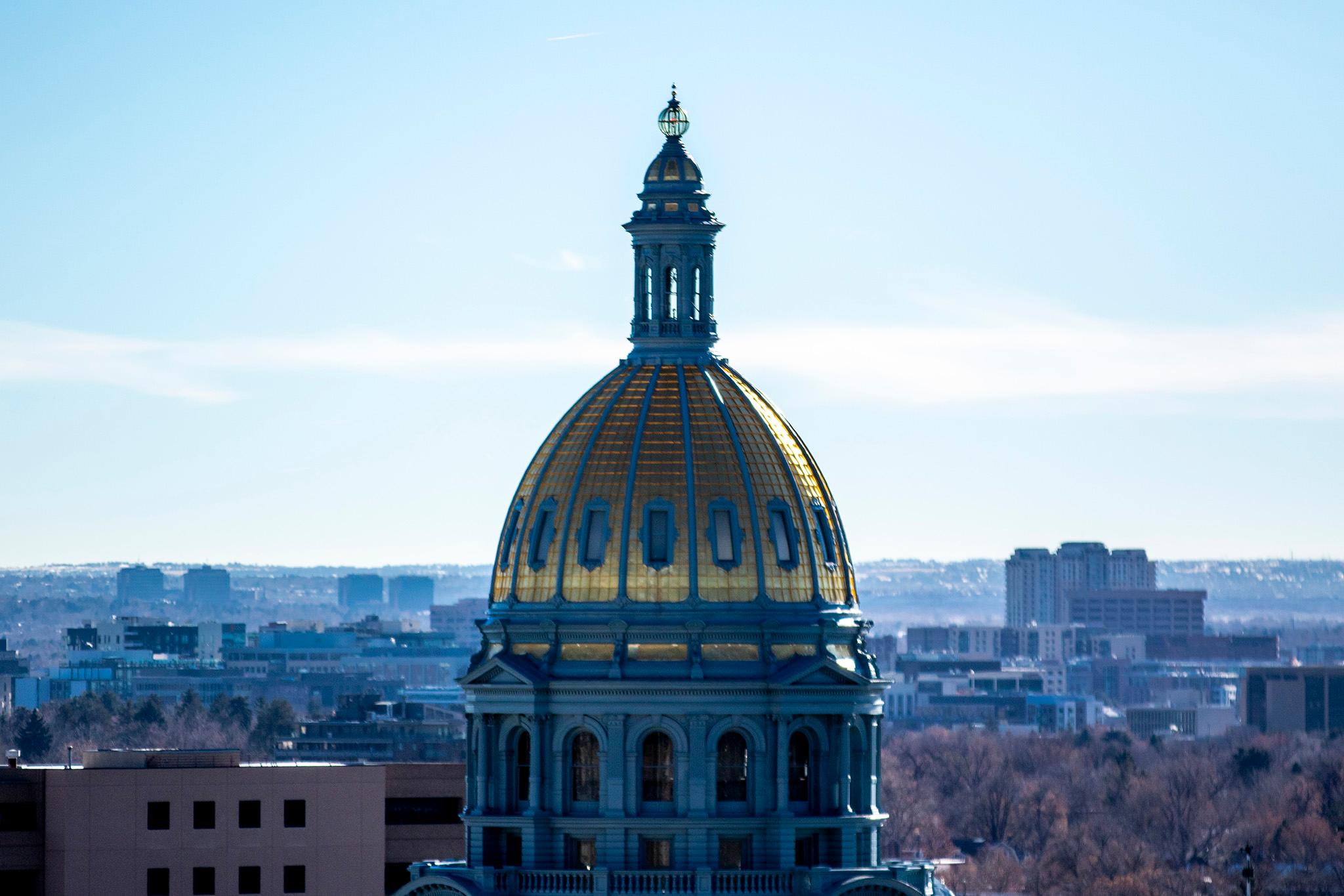 The Colorado State Capitol building, seen from atop the downtown Sheraton hotel. Dec. 29, 2023.