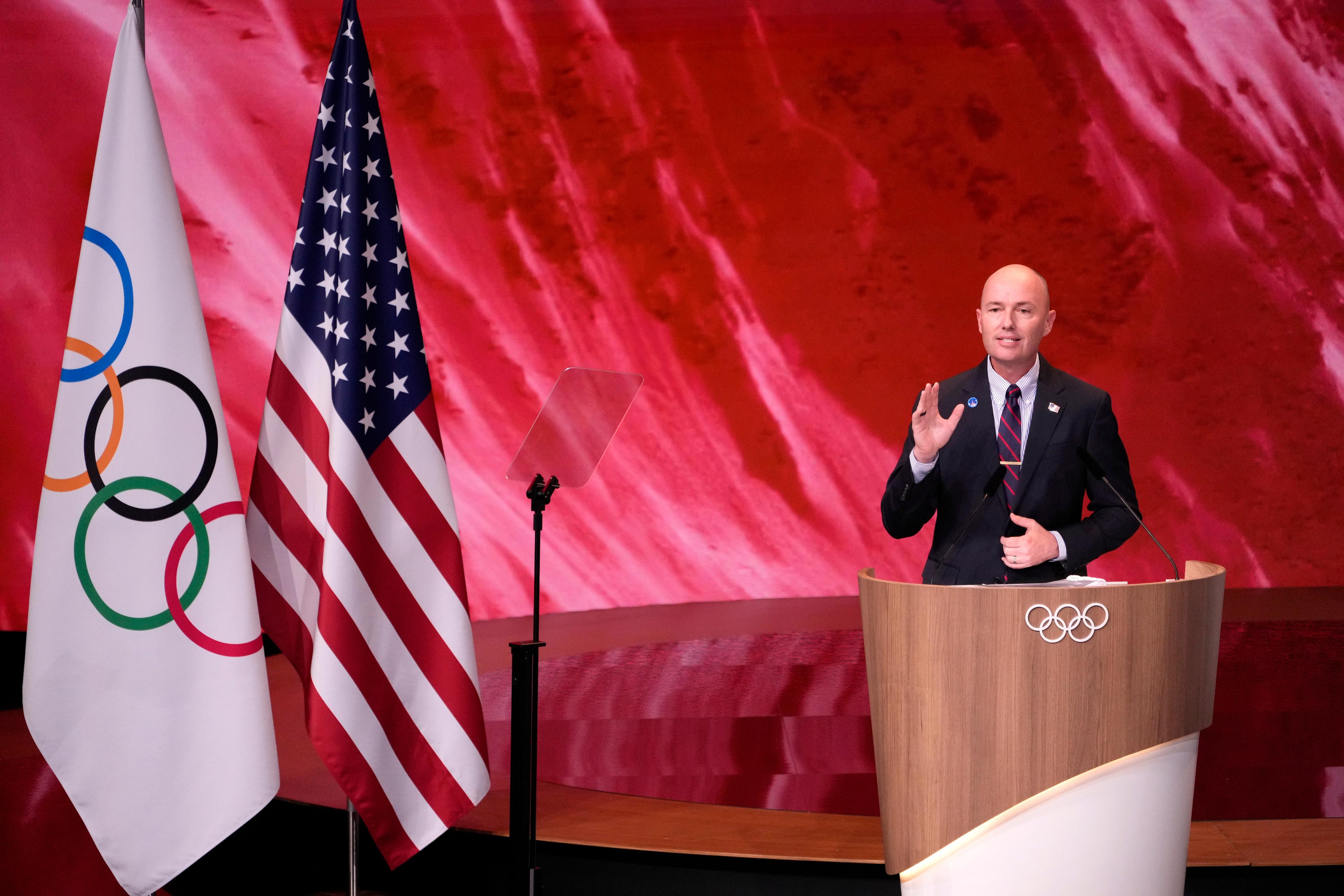 Utah Governor Spencer Cox speaks about Salt Lake City's bid to host 2034 Winter Olympics.