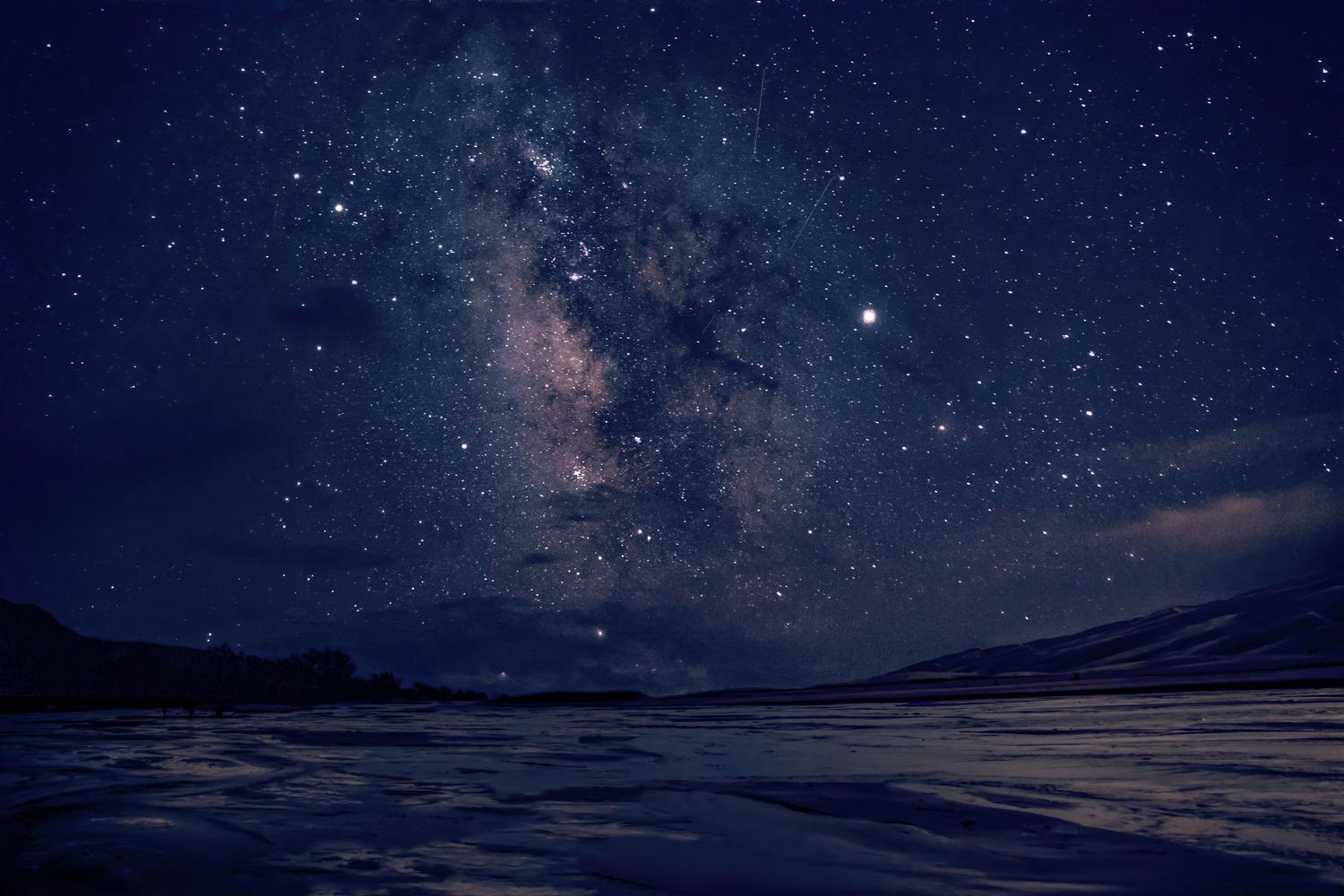 A nighttime scene of the Milky Way galaxy