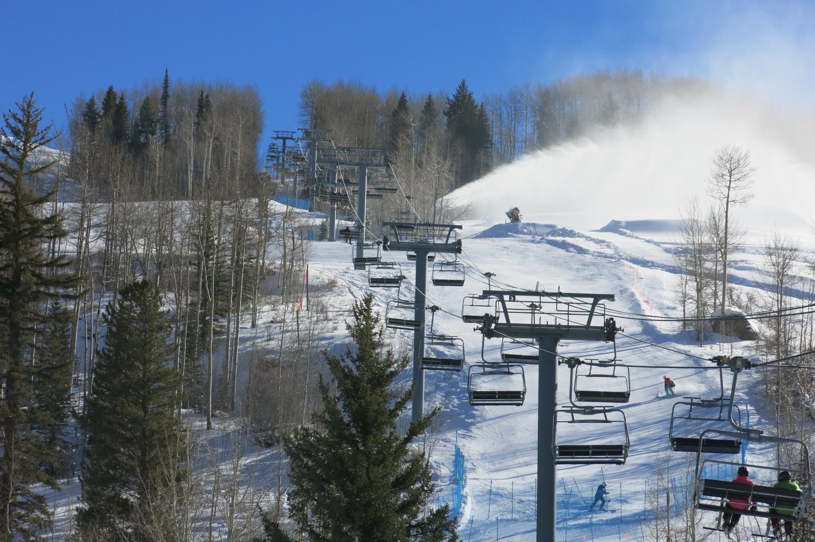 Ski lifts on a snow-covered mountain.